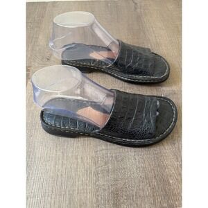 Born Black Croc Embossed Leather Slide Sandals Comfort Slip On Shoes‎ Women 7/38